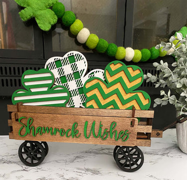 Wagon Shelf Sitter, St. Patrick's Decor, St. Patty's Day Decor, Rustic Decor, Mantel Decor, Interchangeable Decor, Wagon Decor, Clover Decor